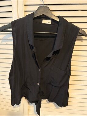 Wilfred Black Sleeveless Button-Front Tie Hem Shirt